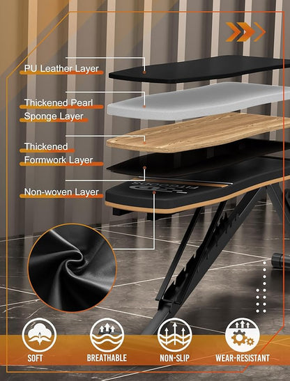 Assemble-Free Foldable Weight Bench Press for Home Gym, 660 LBS Capacity Incline Decline, Sit-up