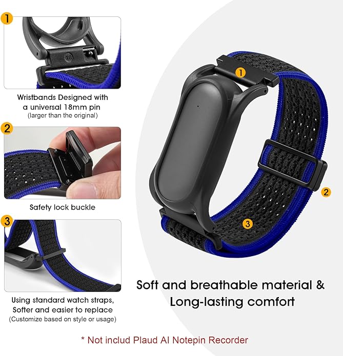Adjustable Smartwatch Soft Woven Nyon Wristband + Protective Case Base fits for PLAUD AI NotePin