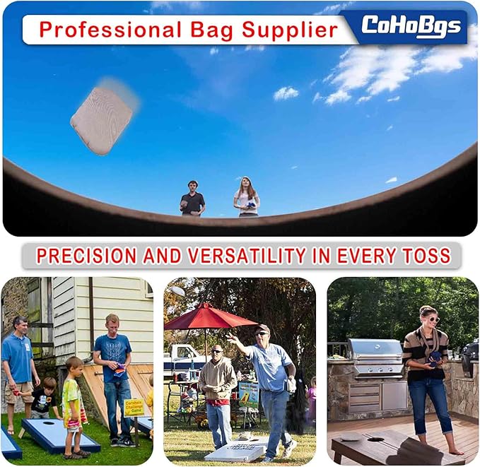 CoHoBgs Corn Hole Bags Set 8, Professional Cornhole Bags Dual-Sided Slick & Stick Resin Filled