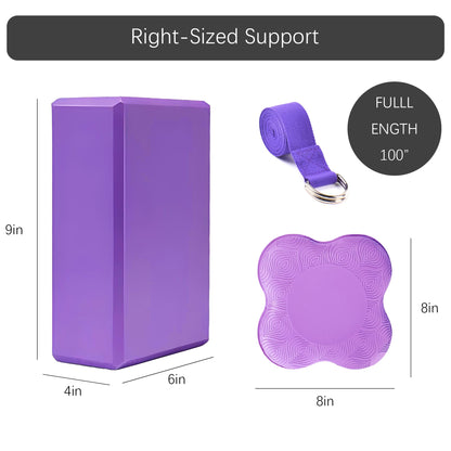 SAMTKA 2 Yoga Blocks Supportive Accessories including 2 Knee Pads, 2 With Strap To Put Less Weight