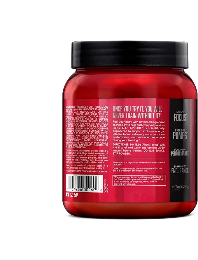 BSN N.O.-XPLODE Pre Workout Powder, Energy Supplement for Men and Women with Creatine and