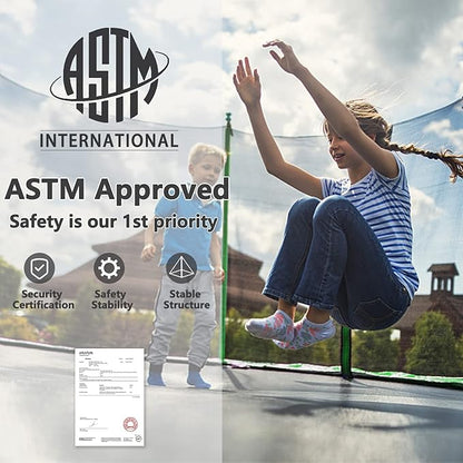 Upgraded 10/12/14/15/16FT Trampoline Outdoor, Large Kids Trampoline with Light, Stakes, Sprinkler