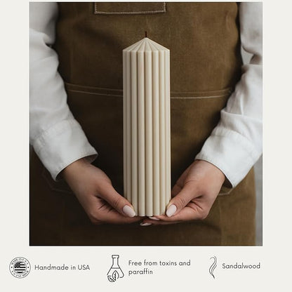 LAWA Ribbed Peak Pillar Candle - Large Beautiful Handmade Pillar Scented Soy Wax Candle Elegant