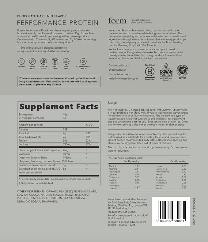 Form Performance Protein - Vegan Protein Powder - 30g of Plant Based Protein per Serving, with