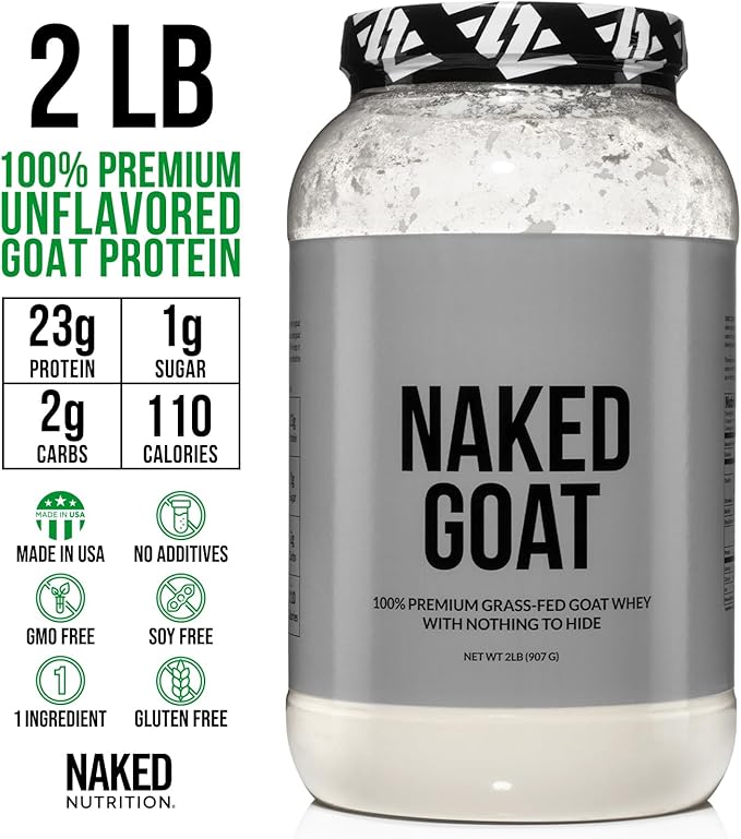 NAKED Goat - Pasture Fed Goat Whey Protein Powder from Small-Herd Wisconsin Dairies, 2Lb Bulk, GMO
