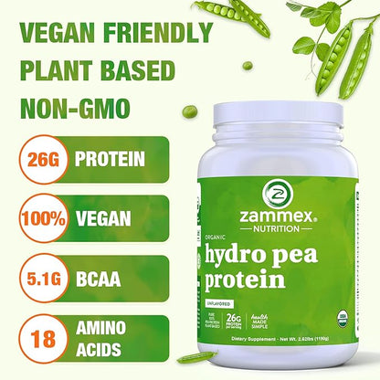 Zammex Organic Pea Protein Powder, 26g Proteins Per Serving,Plant Based 100% Vegan Canada Pea