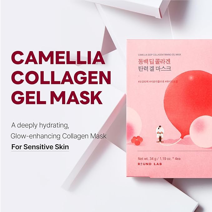 ROUND LAB Camellia Collagen Mask, 30min Hydrogel Mask, Quick Hydration, Firming&Pore Minimizing