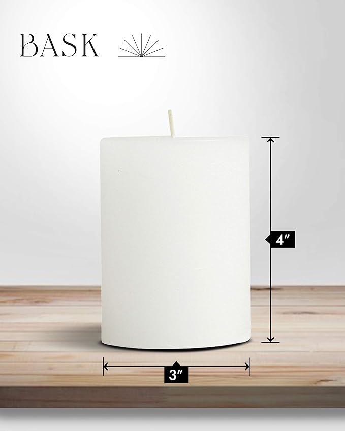 Mottled Pillar Candles by Bask - Set of 8-3" x 4" Dripless Unscented Candles in White for Home