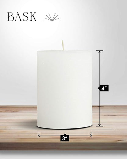 Mottled Pillar Candles by Bask - Set of 8-3" x 4" Dripless Unscented Candles in White for Home