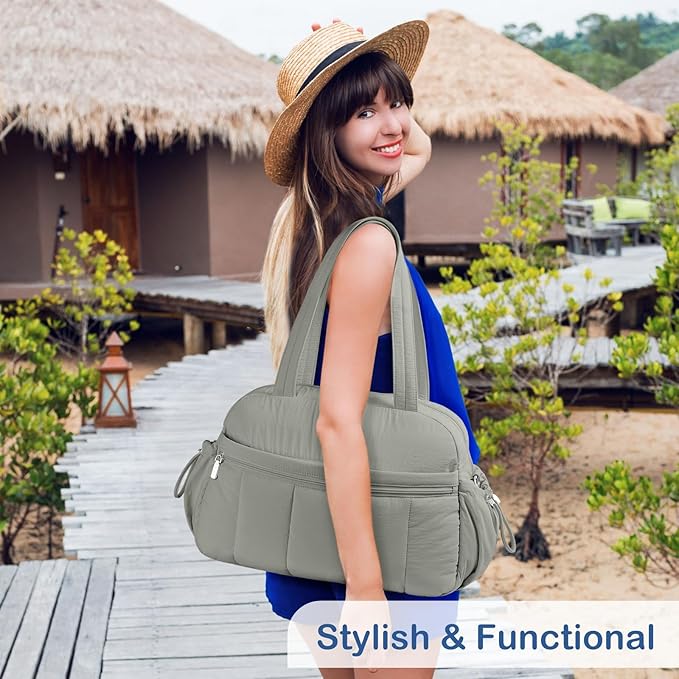 TOPDesign Travel Duffel Bag for Women, Puffer Gym Bag Sports Tote with Wet Pocket, Carry On