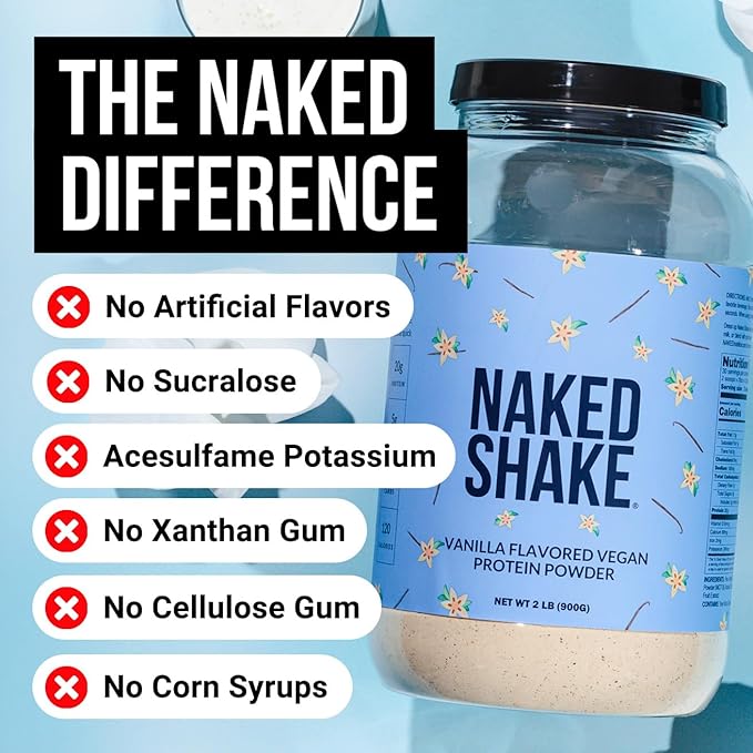 Naked Shake - Vanilla Protein Powder - Plant Based Protein Shake with Mct Oil, Gluten-Free
