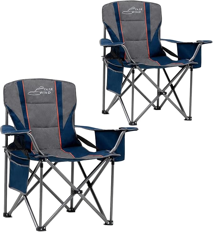 FAIR WIND 2 Pack Oversized Fully Padded Camping Chair with Lumbar Support, Heavy Duty Cooler Bag