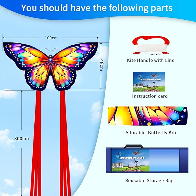 Xida Butterfly Kite for Kids & Adults, Easy to Fly, Ages 4-8, Large Kite with 300ft Handle, Perfect