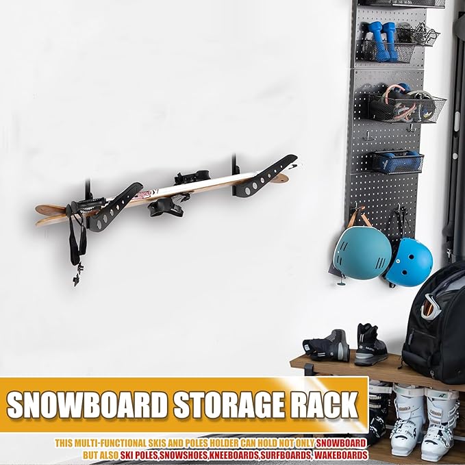 Snowboard Wall Racks, Adjustable Storage Rack for Ski, Surfboard, Wakeboard, Snowboard Wall Mount