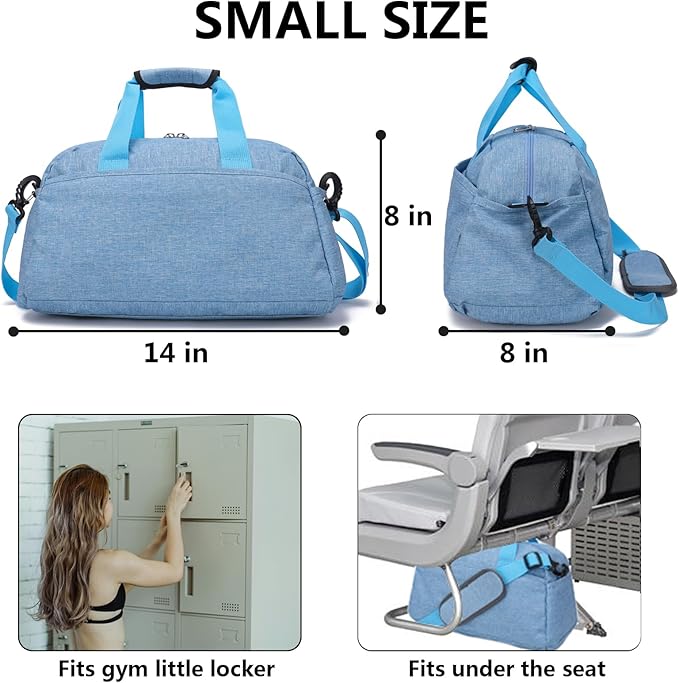 14 inch Small Gym Bag for Women & Men, Mini Duffel Bag for Travel Sports Lightweight Carry On Bag