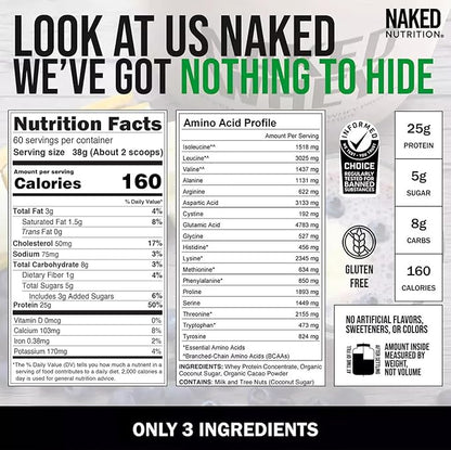 NAKED Whey Protein Supplement Powder, Chocolate, GMO Free, Soy Free, Gluten Free Aid Muscle Growth