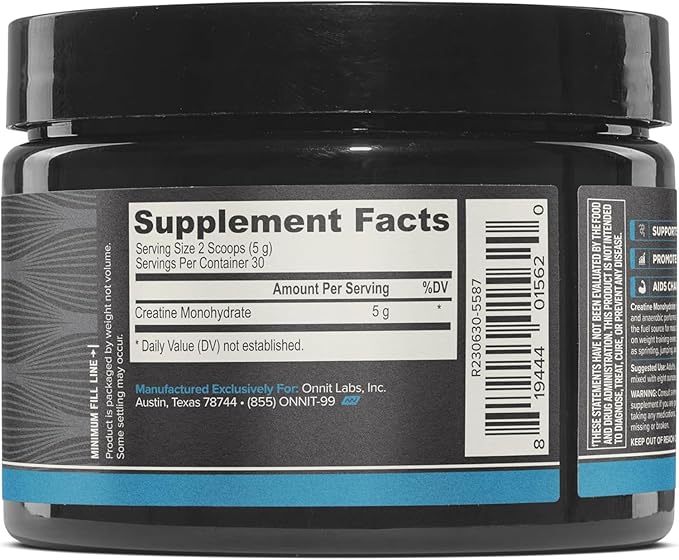 ONNIT Creatine Monohydrate Powder – 5g Premium Creatine for Muscle Strength, Power & Lean Mass