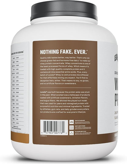 Levels Grass Fed Whey Protein Powder, No Artificials, 24G of Protein, Double Chocolate, 5LB