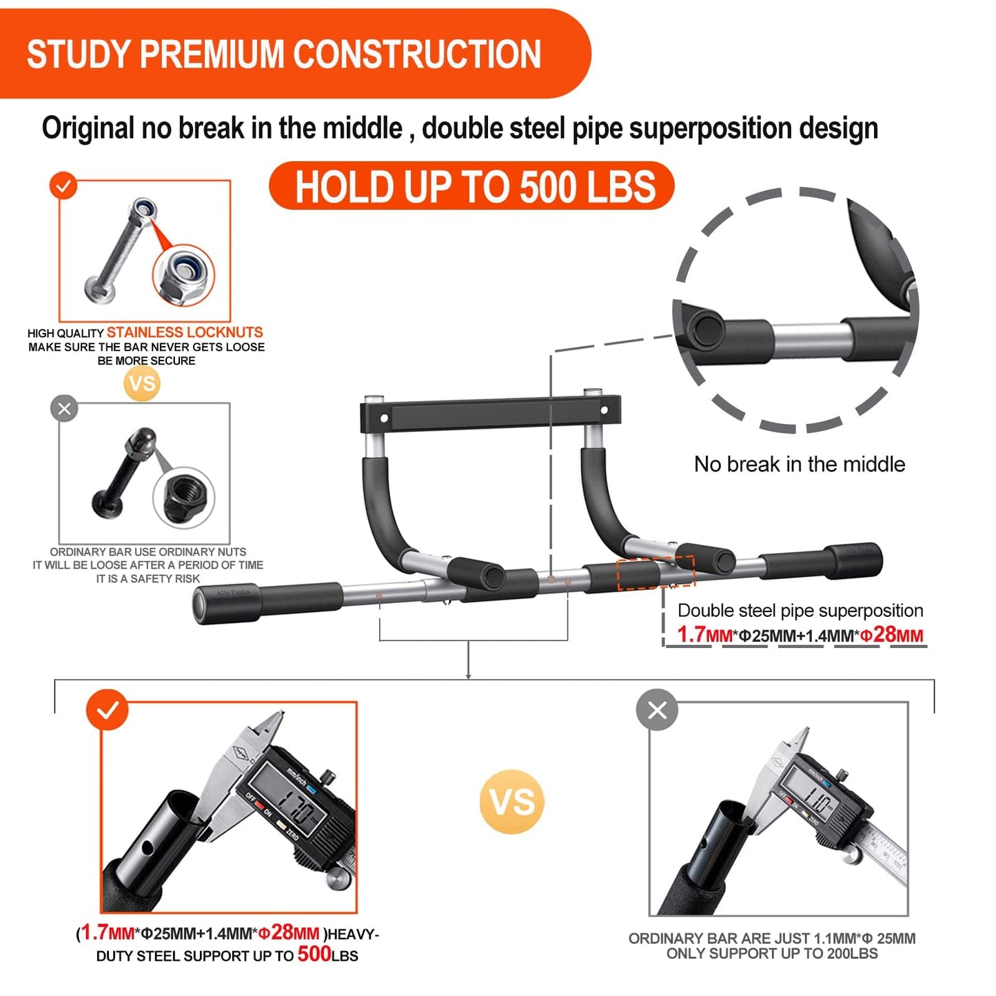 Ally Peaks Pull Up Bar for Doorway,Multiple Levels Width Adjustable Pull Up Bar Accurately Match