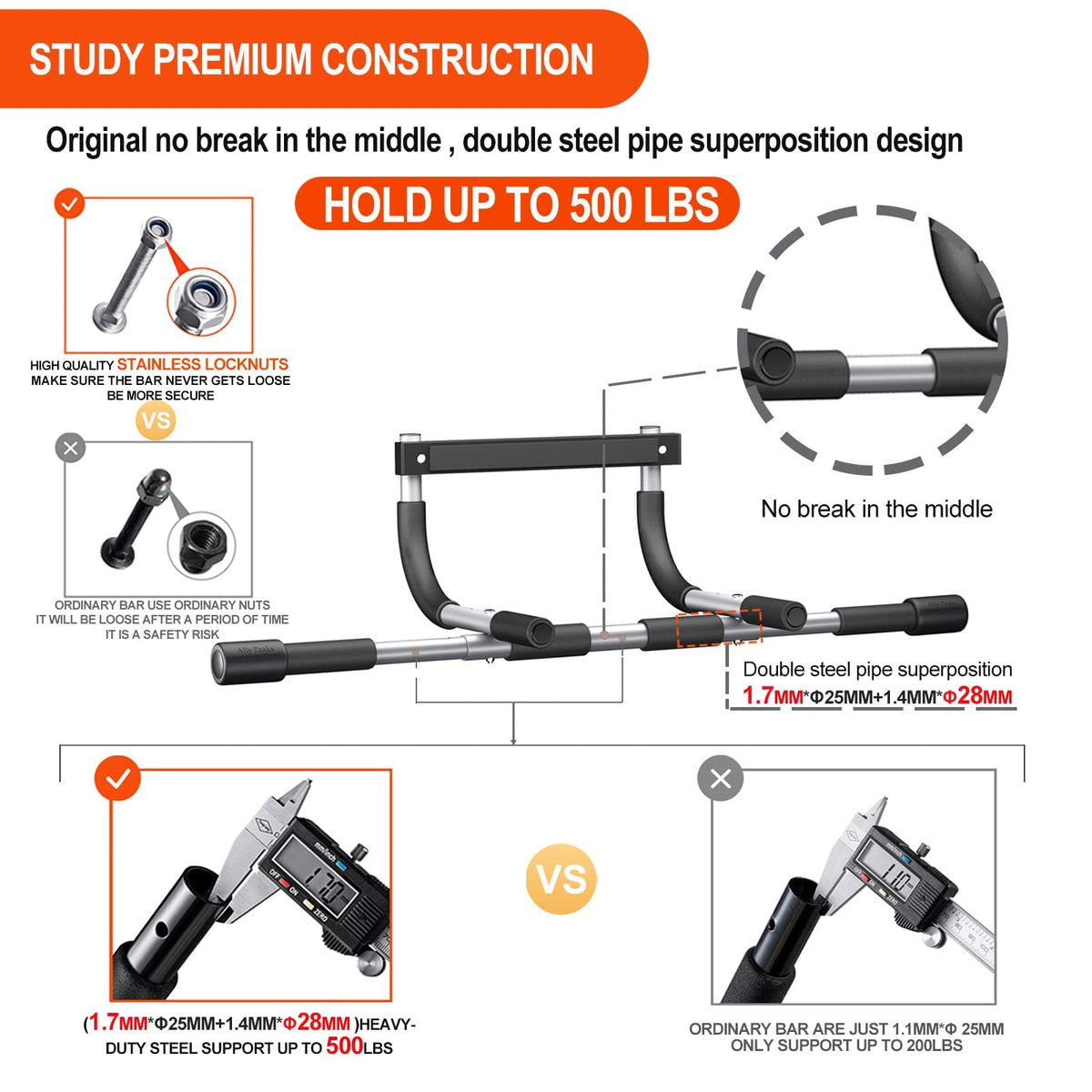 Ally Peaks Pull Up Bar for Doorway,Multiple Levels Width Adjustable Pull Up Bar Accurately Match