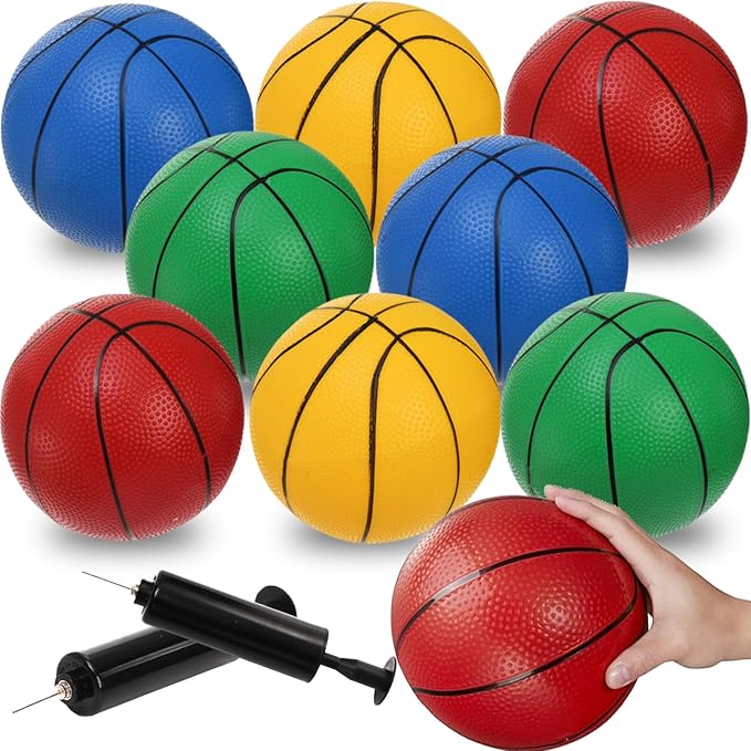 8 Pack Mini Basketballs, 7" Small Pool Basketball with Pump, Inflatable PVC Basketball Hoop Indoor