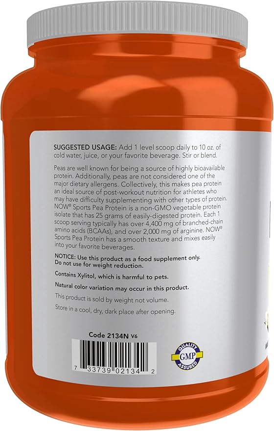 NOW Foods Sports Nutrition, Pea Protein 25 g With BCAAs, Easily Digested, Vanilla Toffee Powder