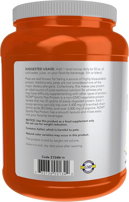 NOW Foods Sports Nutrition, Pea Protein 25 g With BCAAs, Easily Digested, Vanilla Toffee Powder