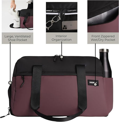 Vooray 25L Trainer Duffel Bag Rose ??Lightweight Travel Duffel for Women and Men with Shoe Pocket
