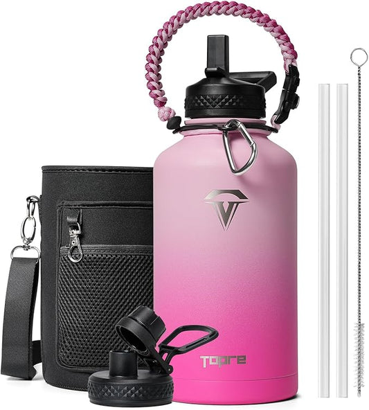 Half Gallon Water Bottle,64oz Insulated Water Bottle Stainless Steel Vacuum,Cold for 48