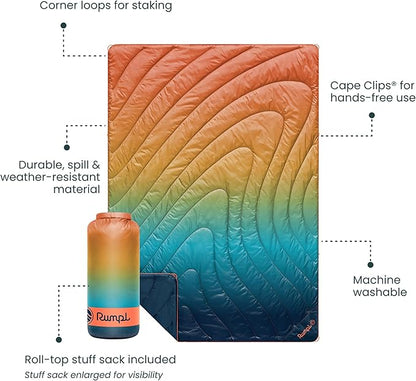 Rumpl Original Puffy Blanket - Warm, Water-Resistant Camping Blanket with 100% Recycled Synthetic
