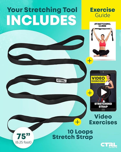 Stretching Strap Non Elastic Yoga Strap with Loops - Stretching Band for Physical Therapy, Stretch