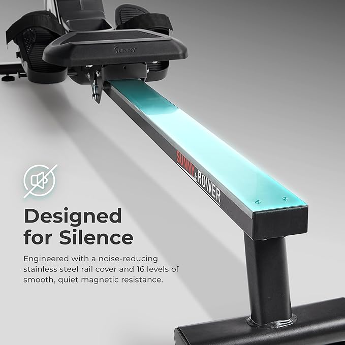Sunny Health & Fitness Flip & Foldable Rowing Machine for Home w/Extended Slide Rail, Full-Body