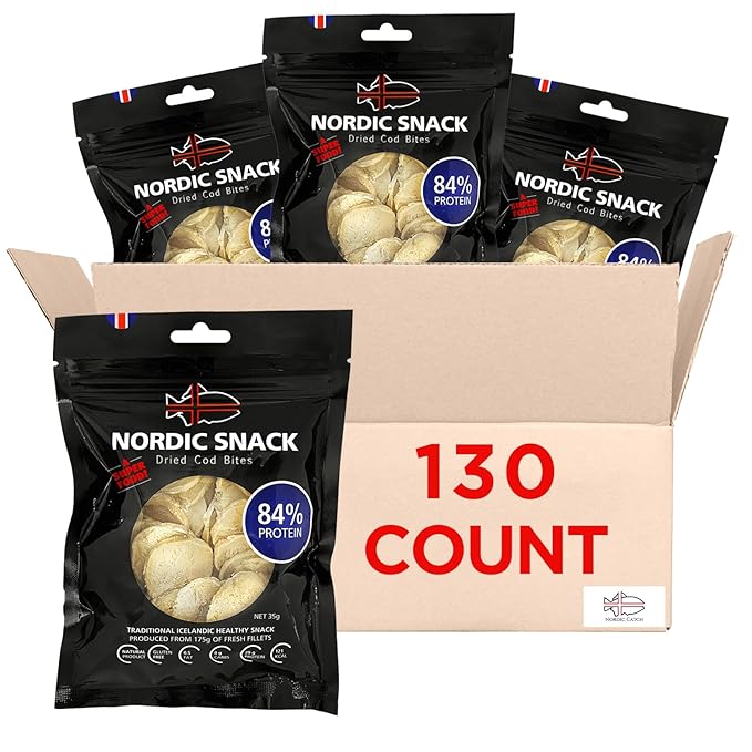 Nordic Catch Freeze Dried Cod Bites - High Protein Crisps Made From Wild-Caught Icelandic Cod Fish