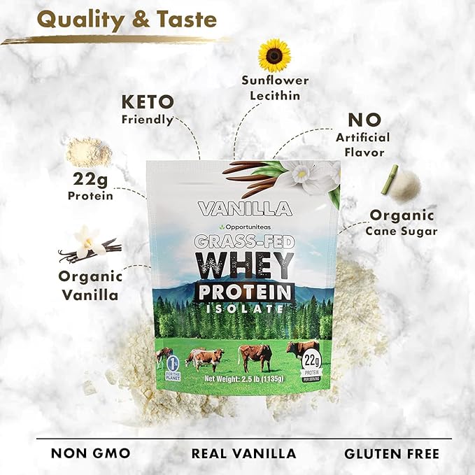 Opportuniteas Grass Fed Vanilla Choco Whey Protein Isolate Powder - 20g Protein Powder Without
