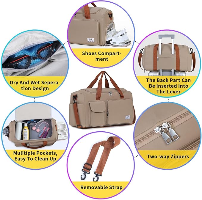 FIORETTO Women's Gym Duffle Bag with Shoes Compartment, 37L Capacity, Ideal for Travel, Gym