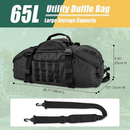65L Large Travel Duffle Bag Military Tactical Backpack, Army Assault Pack 3 Day Bug Out Bag