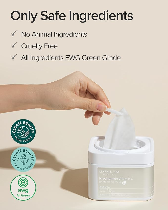 Mary&May Niacinamide Vitamin C Mask | 30 Sheets | Daily Korean Face Mask | Hydrates, Boosts