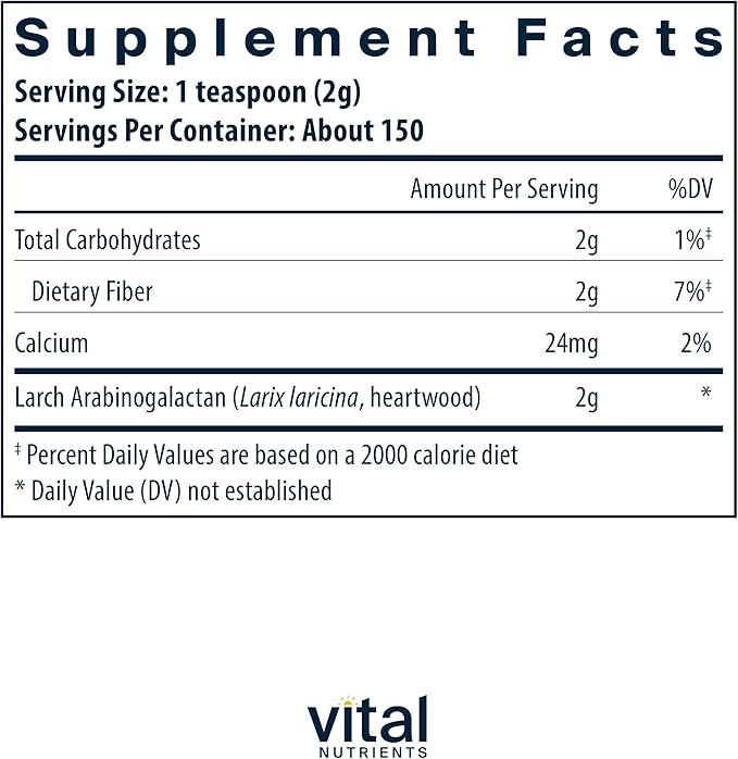 Vital Nutrients Arabinogalactan Powder | Vegan Prebiotic Fiber Supplement for GI Health, Liver, and