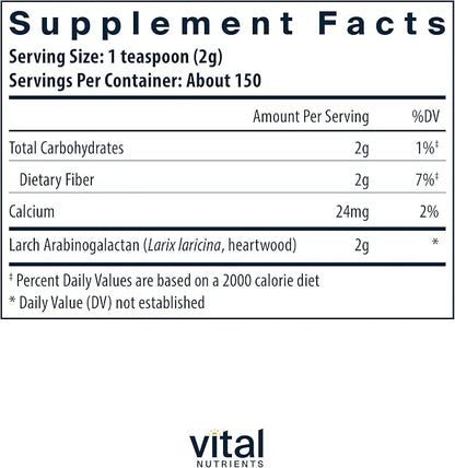 Vital Nutrients Arabinogalactan Powder | Vegan Prebiotic Fiber Supplement for GI Health, Liver, and