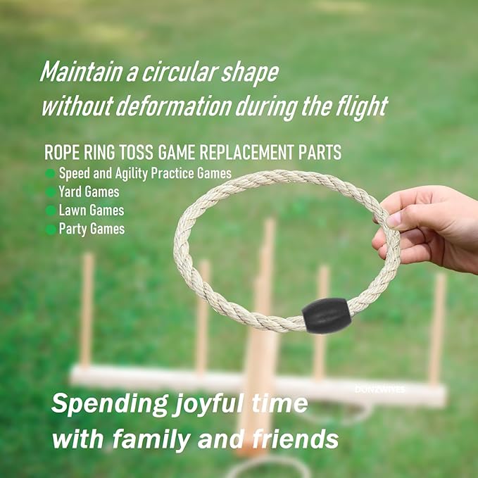 8 Pack Sisal Rope Ring Toss Game Replacement Parts for Adults and Kids, Outdoor Toss Rings for
