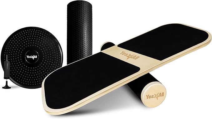 Yes4All Balance Board Sports Trainer, Surf Trainer Board With Adjustable Stoppers, Improve Core