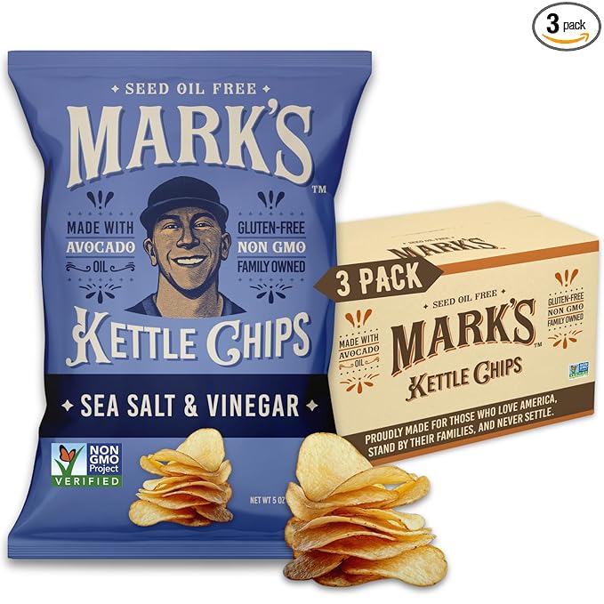 MARK’S Kettle Cooked Avocado Oil Potato Chips, Sea Salt & Vinegar – Seed Oil & GMO Free | Sea Salt