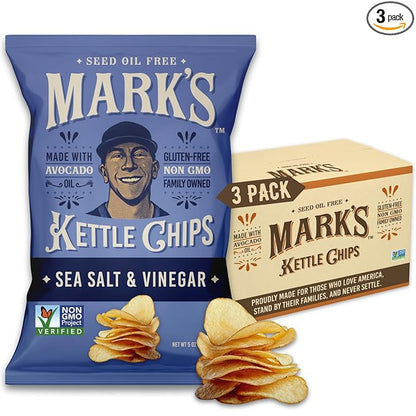 MARK’S Kettle Cooked Avocado Oil Potato Chips, Sea Salt & Vinegar – Seed Oil & GMO Free | Sea Salt