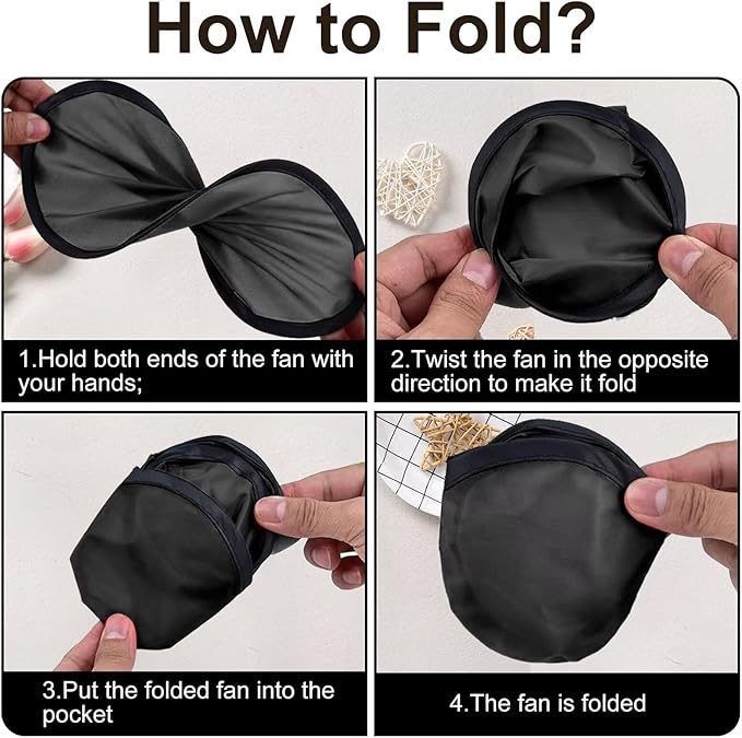 50PCS Foldable Flying Disc Fans with Bags, 9.8'' DIY Handheld Black Egde Fabric Folding Fan for