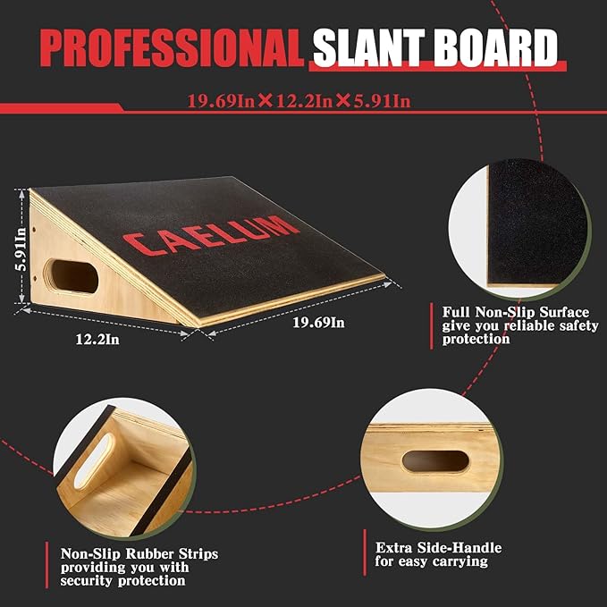CAELUM Slant Board for Squats, Training Incline Board for Knees Over Toes, Wooden Non-Slip 25