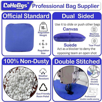 CoHoBgs Corn Hole Bags Set 8, Professional Cornhole Bags Dual-Sided Slick & Stick Resin Filled