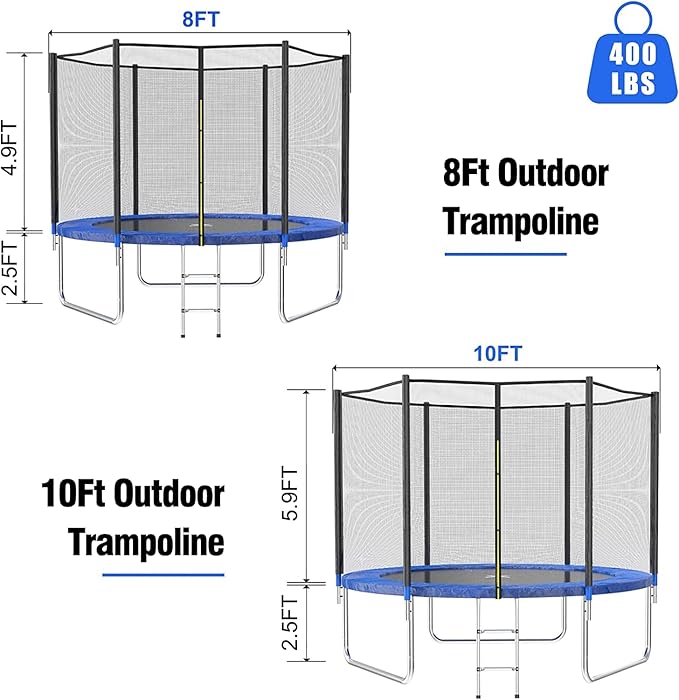 AOTOB 8FT 10FT 12FT 14 FT 15FT Trampoline with Safety Enclosure Net，Outdoor Trampoline with