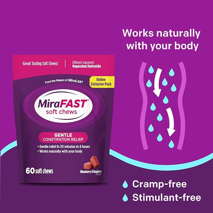 MiraFAST Soft Chews, from The Makers of MiraLAX, Gentle Constipation Relief, Fast Acting Laxative