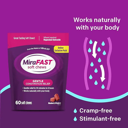 MiraFAST Soft Chews, from The Makers of MiraLAX, Gentle Constipation Relief, Fast Acting Laxative