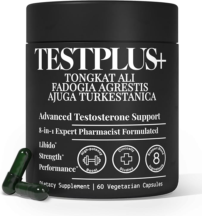 TESTPLUS+ 8-in-1 Testosterone Supplement for Men, 10X Strength Testosterone Booster, Libido Booster